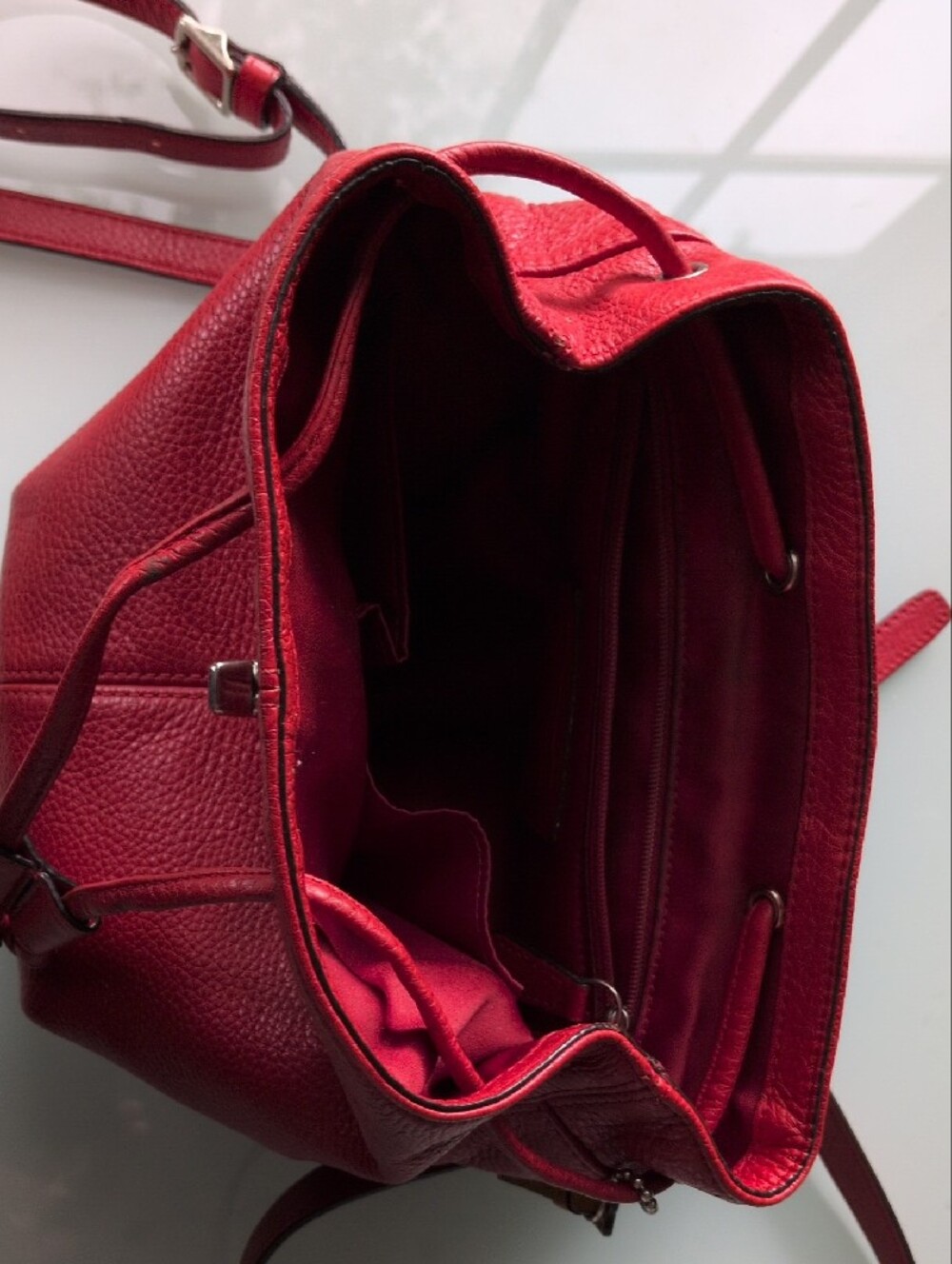 Red Leather Drawstring Backpack - Picture 3 of 5